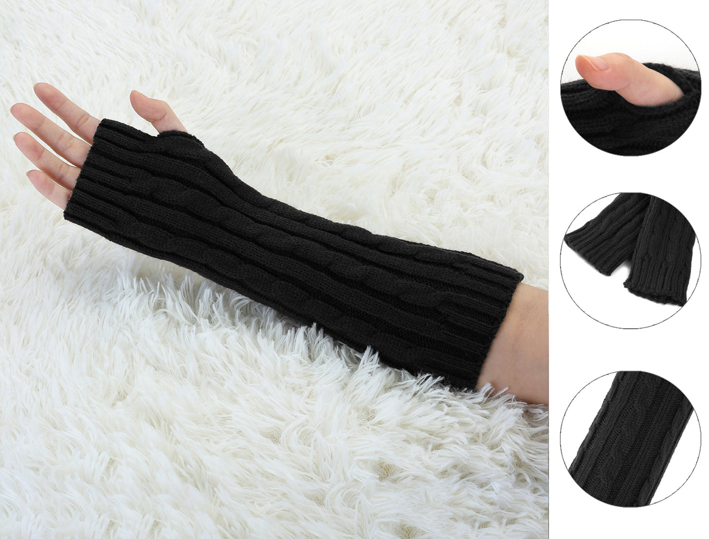 Allegra K Women's Fingerless Glove Winter Knit Thumb Elbow Length Arm Warmers