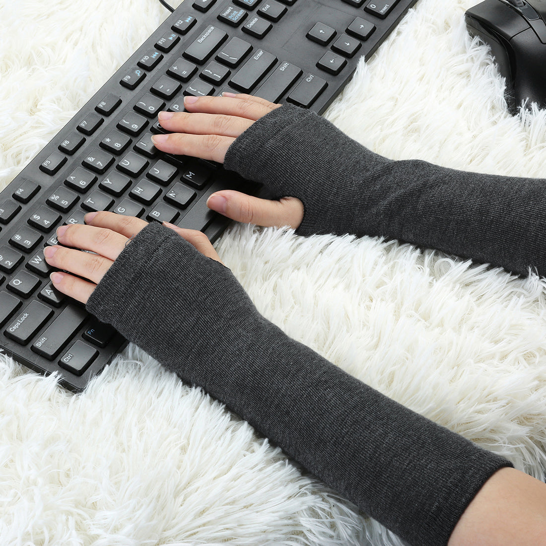 Allegra K Arm Warmers Winter Knitted Elbow Long Fingerless Gloves