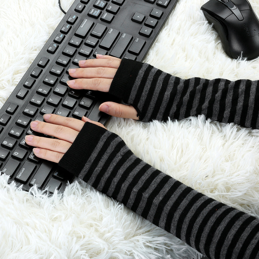 Allegra K Winter Fingerless Thumbhole Elastic Long Knitted Party Costume Gloves