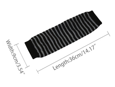 Dark Gray Black Striped Stretchy Long Knitted Arm Warmer Glove