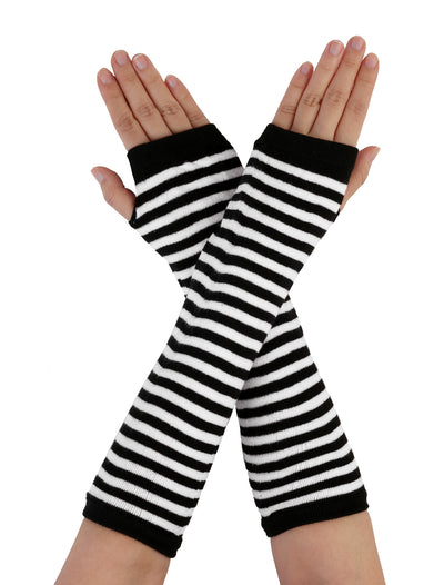 Allegra K Fingerless Stripes Printed Elbow Arm Long Gloves Winter Warmers