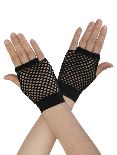 Fingerless Mesh 1980s Fancy Dress Party Costume Fishnet Gloves
