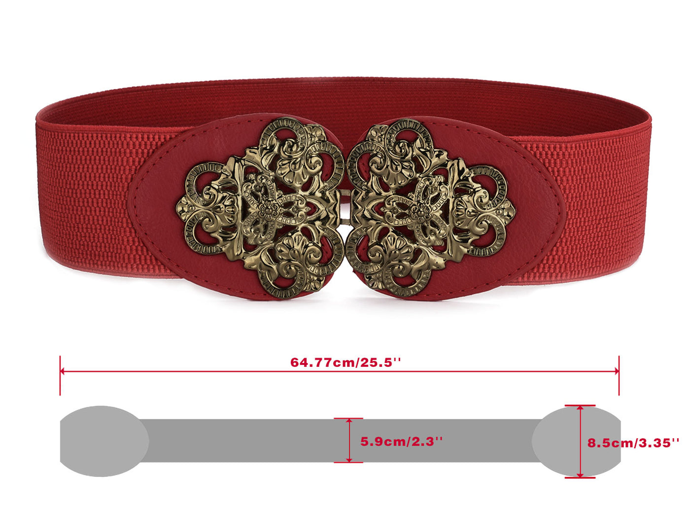 Allegra K Metal Symmetric Flower Interlock Buckle Textured Elastic Cinch Belt