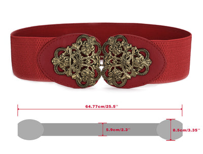 Metal Symmetric Flower Interlock Buckle Textured Elastic Cinch Belt