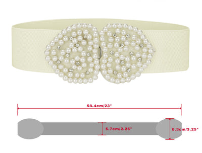Heart Shape Design Faux Pearl Rhinestone Decor Waist Belts