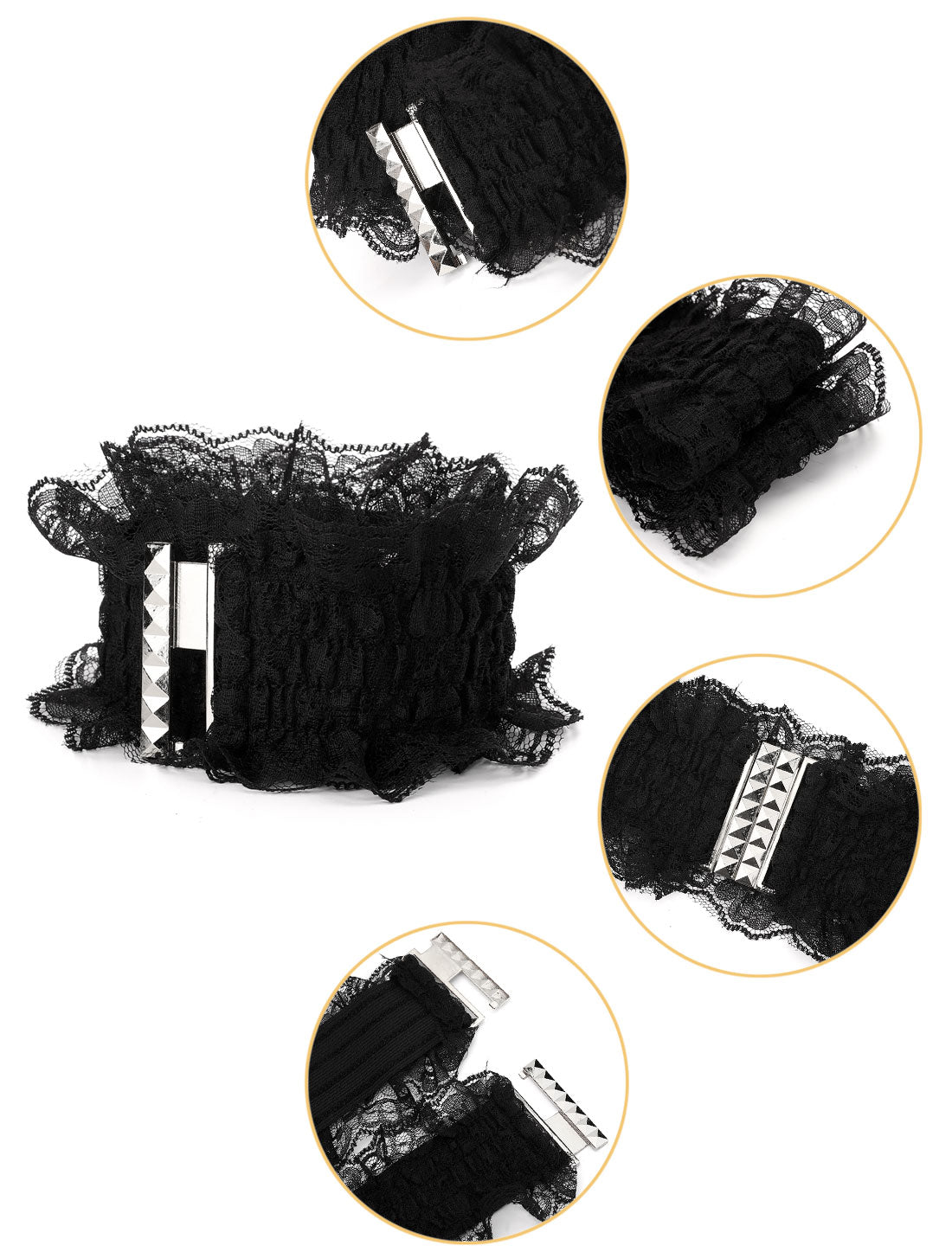 Allegra K Elastic Fabric Interlocking Buckle Mesh Lace Decor Waist Belt