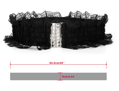 Elastic Fabric Interlocking Buckle Mesh Lace Decor Waist Belt