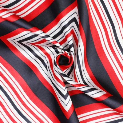 Lady Dark Blue Red White Stripe Print Kerchief Square Neck Scarf Wrap