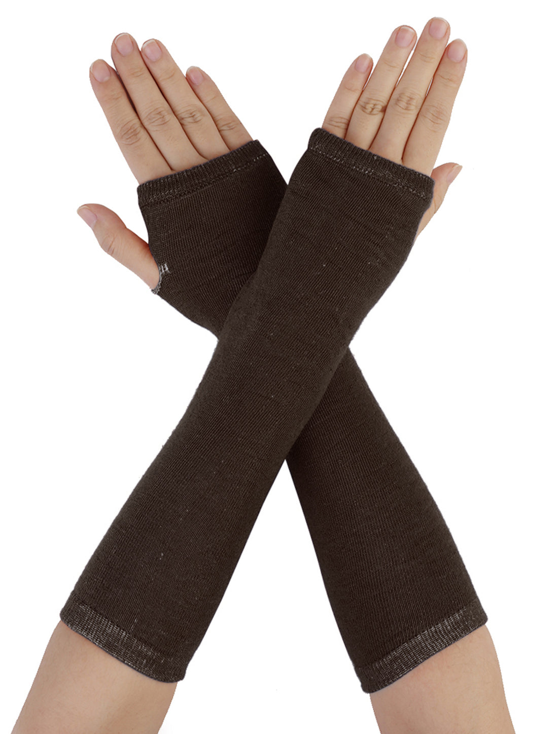 Allegra K Fall Knitted Arm Warmmers Thumbhole Long Fingerless Gloves