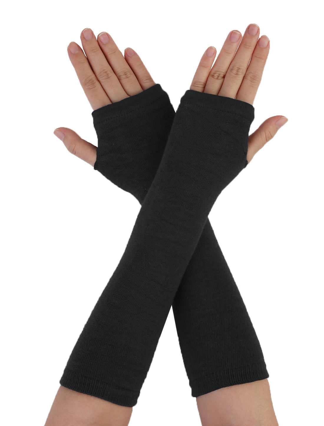 Allegra K Pair Winter Arm Warmers Elbow Long Elastic Fingerless Gloves for Lady