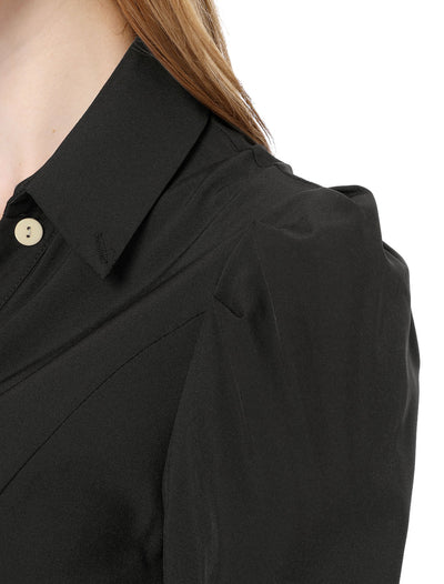Button Down Long Sleeve Casual Office Work Ruched Shirt