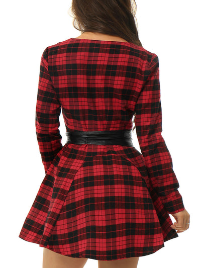 Plaid Long Sleeve Button Down Belted Mini Shirtdress