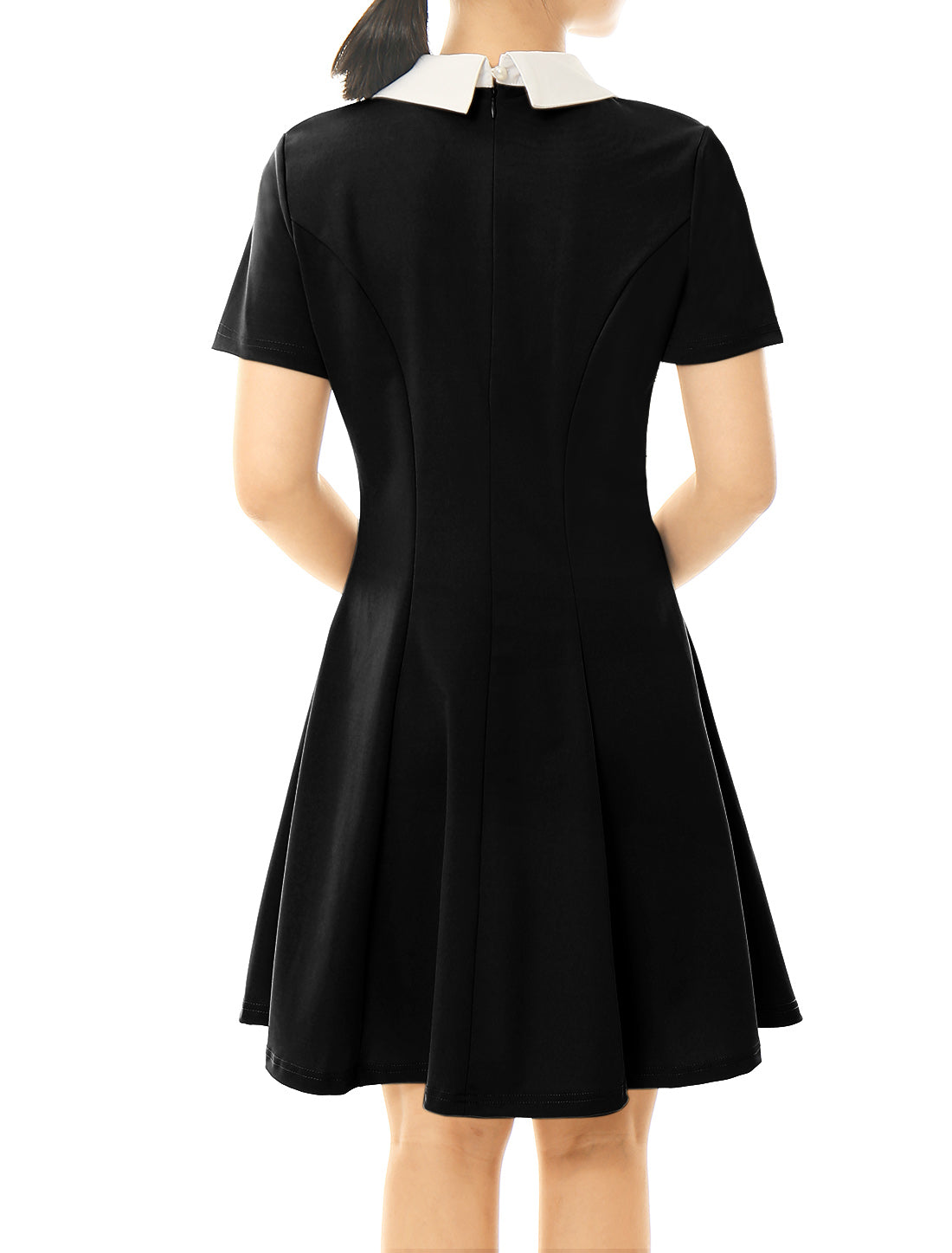 Allegra K Contrast Doll Collar Short Sleeve Above Knee Flare Dress