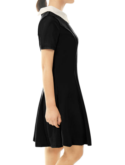 Contrast Doll Collar Short Sleeve Above Knee Flare Dress