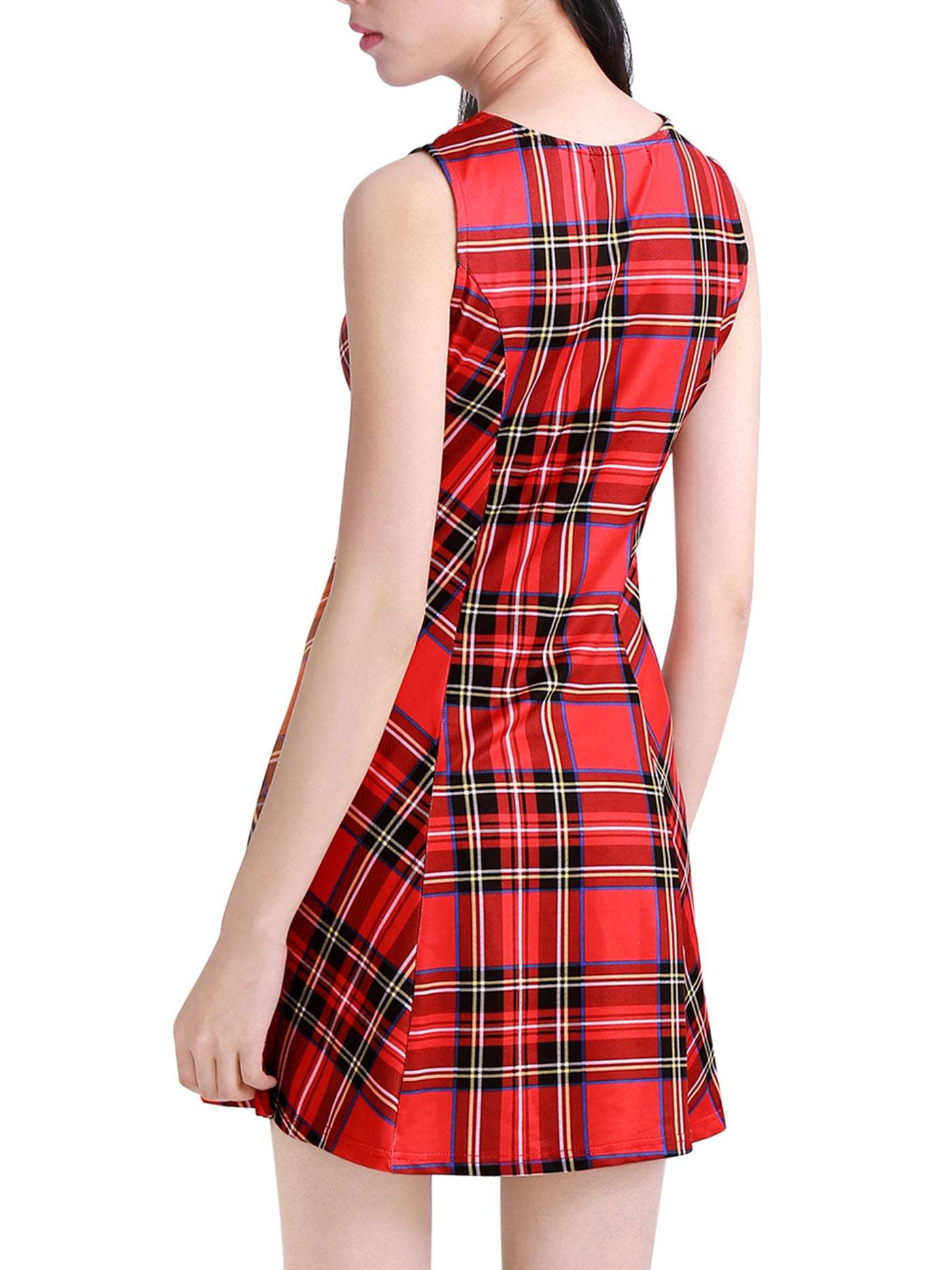 Allegra K Classic Sleeveless Mini A-Line Fit and Flare Plaid Dress