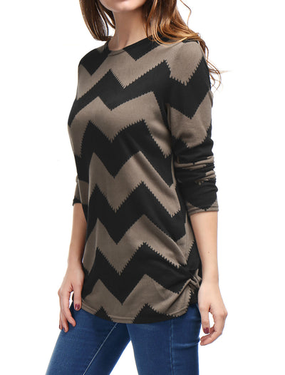 Round Neck Contrast Color Knitted Shirt Long Sleeve Sweater Tops