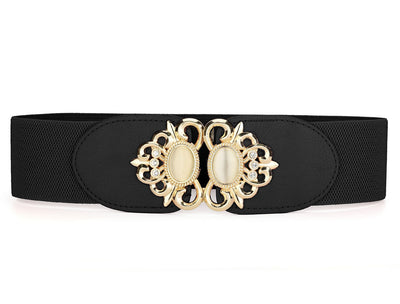Allegra K Lady Faux Leather Beaded Rhinestone Inlaid Elastic Waist Belt