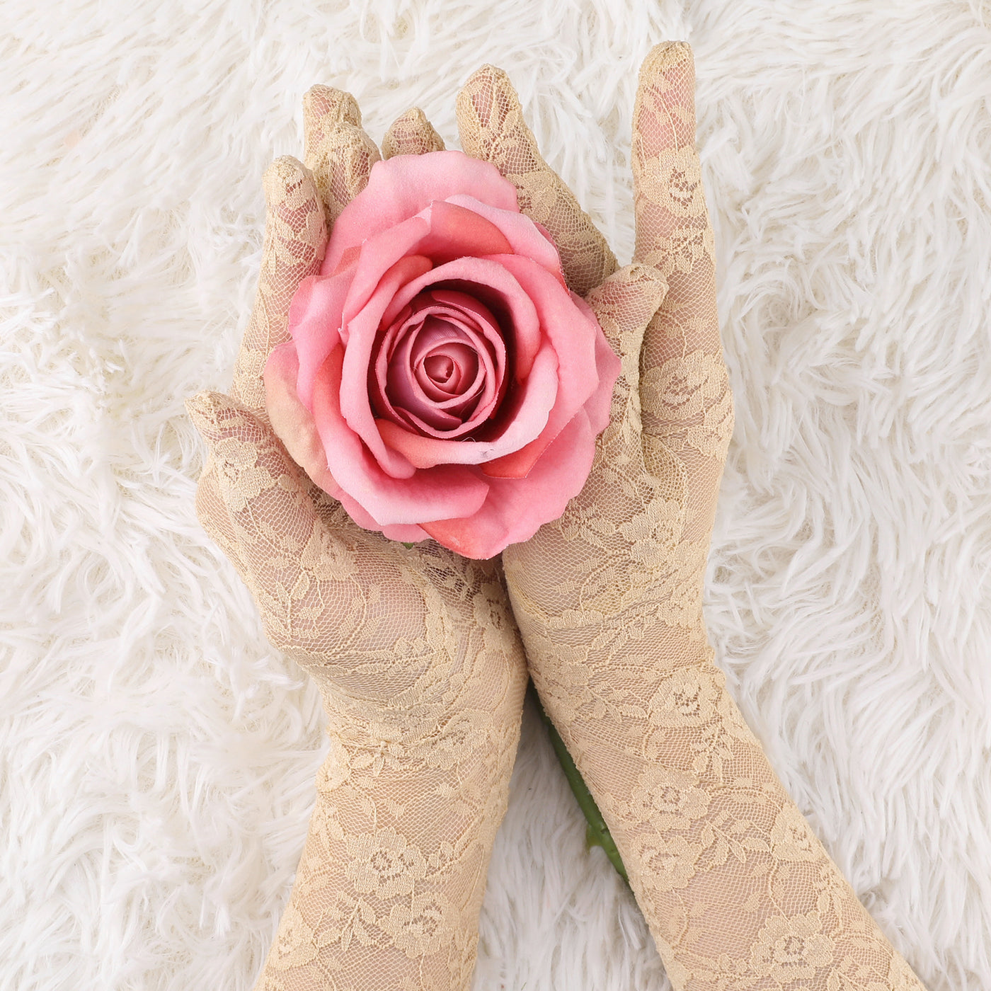 Allegra K Women Opera Length Floral Lace Full Finger Gloves Pair