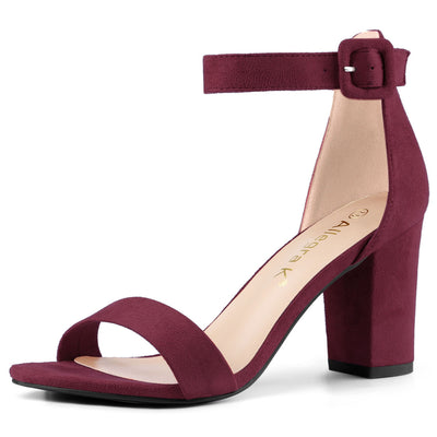 Allegra K Faux Suede High Chunky Heel Buckle Ankle Strap Sandals
