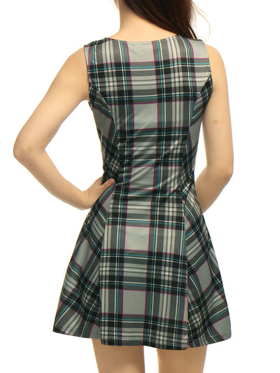 Classic Sleeveless Mini A-Line Fit and Flare Plaid Dress