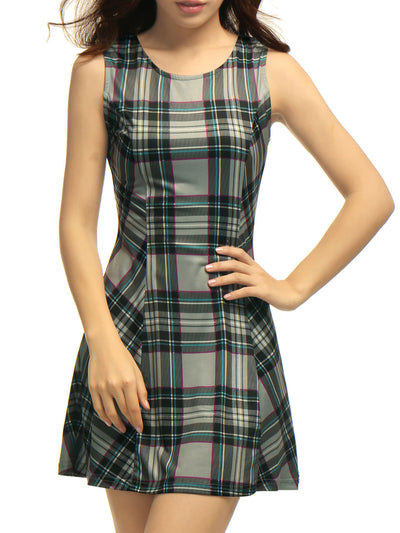Classic Sleeveless Mini A-Line Fit and Flare Plaid Dress
