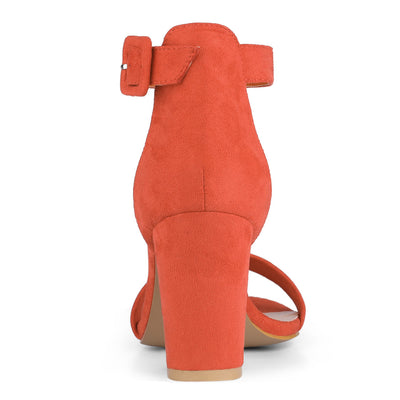 Faux Suede High Chunky Heel Buckle Ankle Strap Sandals