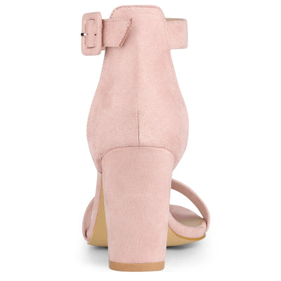 Faux Suede High Chunky Heel Buckle Ankle Strap Sandals