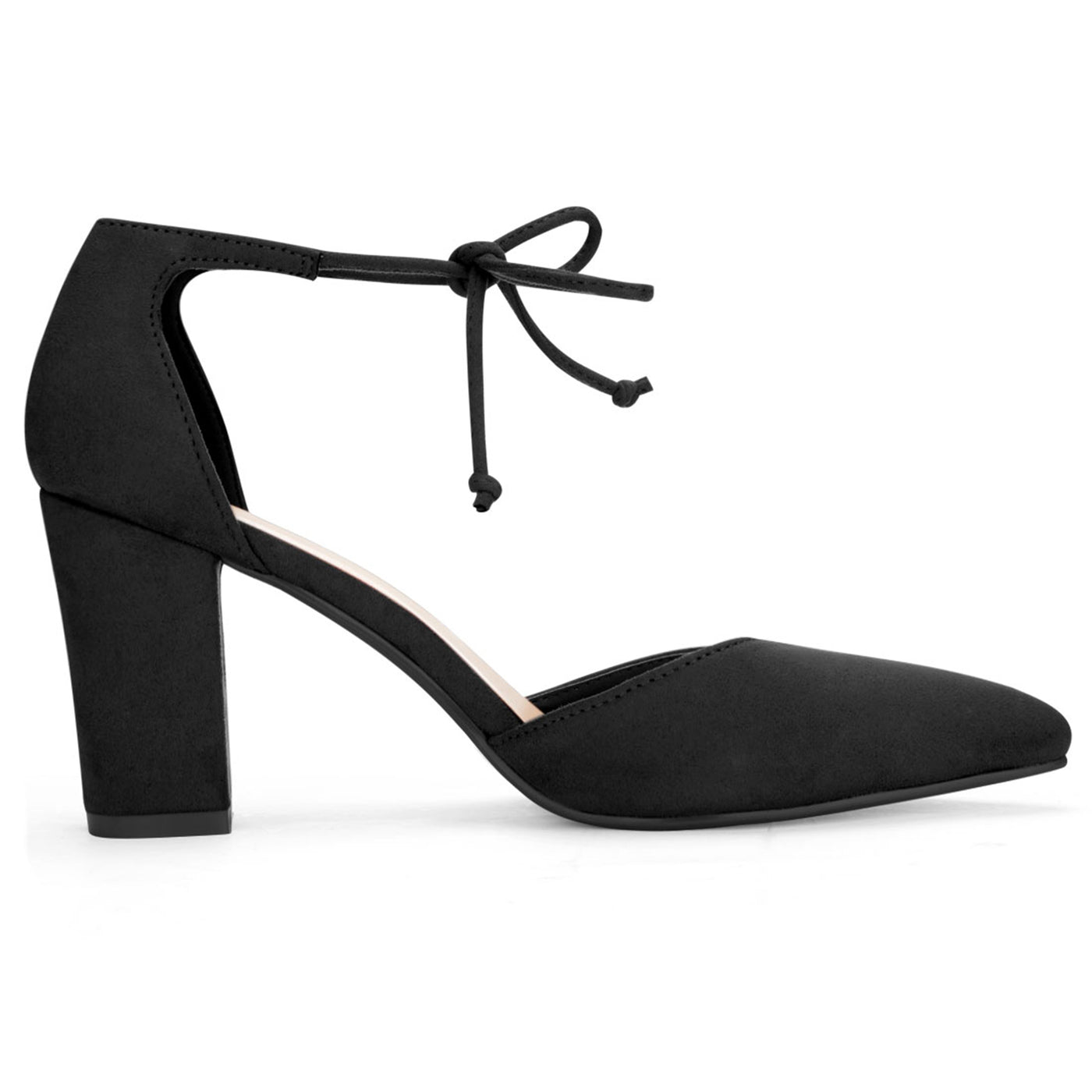 Allegra K Tapered Straps Ankle Tie Point Toe Chunky Heel Pumps