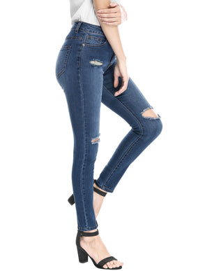 Stretchy Mid Rise Ripped Ankle Distressed Skinny Ripped Jeans