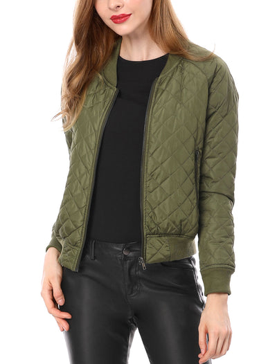 Casual Zip Up Raglan Long Sleeve Quilted Bomber Jacket