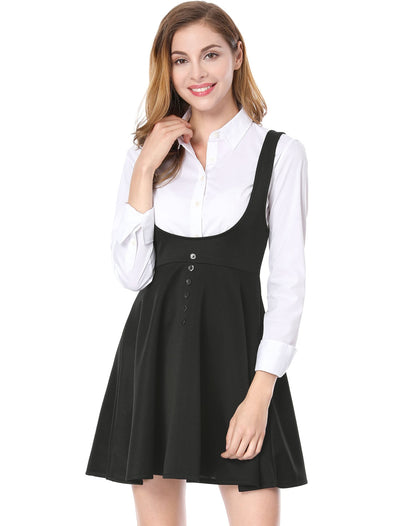 Allegra K Button Decor Overalls Pinafore Dress Suspenders Skirt