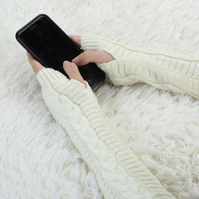 Women's Fingerless Glove Winter Knit Thumb Elbow Length Arm Warmers