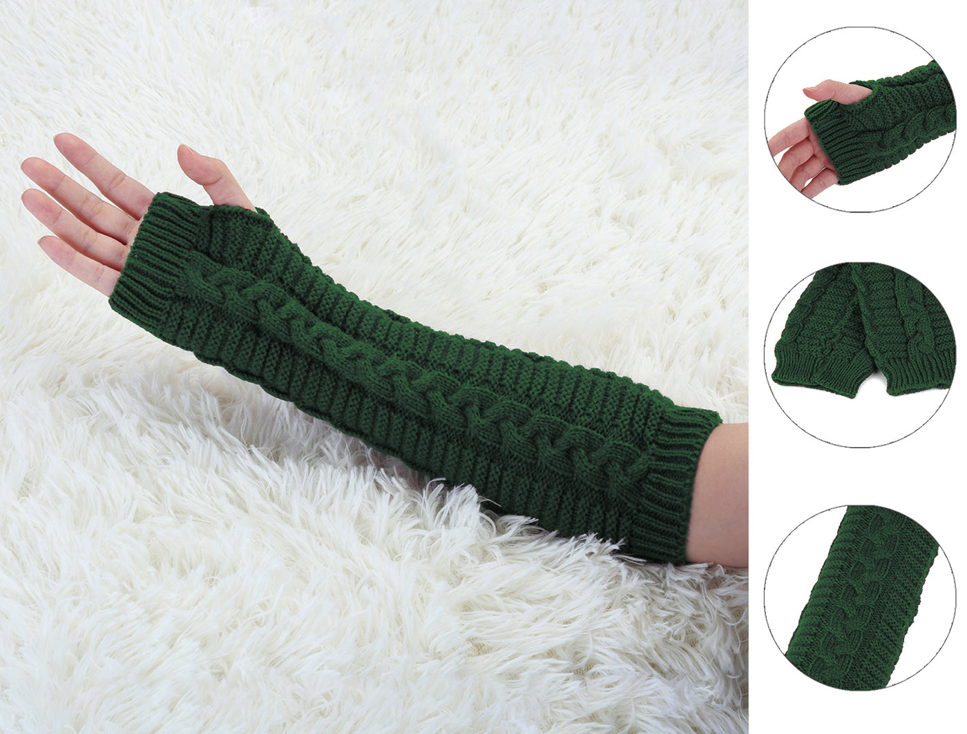 Allegra K Women's Fingerless Glove Winter Knit Thumb Elbow Length Arm Warmers