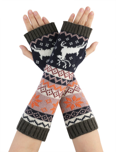 Women's Fingerless Glove Winter Knit Thumb Elbow Length Arm Warmers