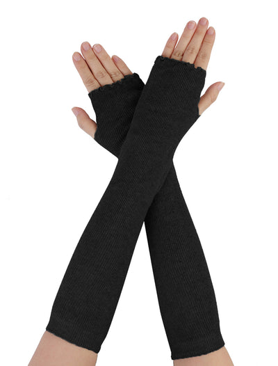 Allegra K Elbow Stretchy Thumbhole Arm Warmer Ruffle Fingerless Long Gloves