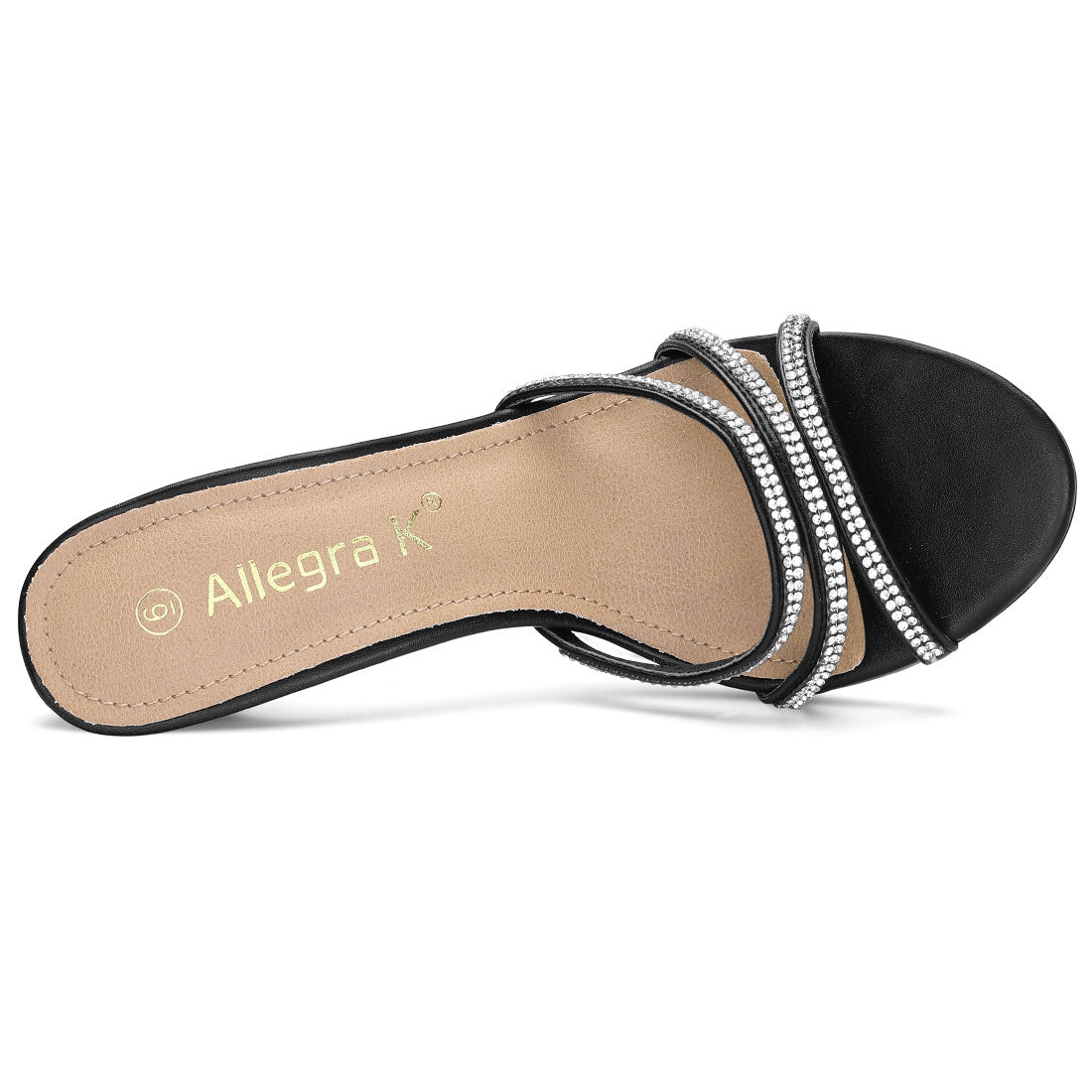 Allegra K PU Leather Rhinestone Decor Strappy Mid Heel Mules