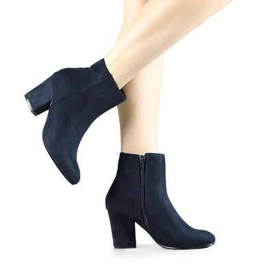 Round Toe Side Zip Chunky Heel Ankle Boots