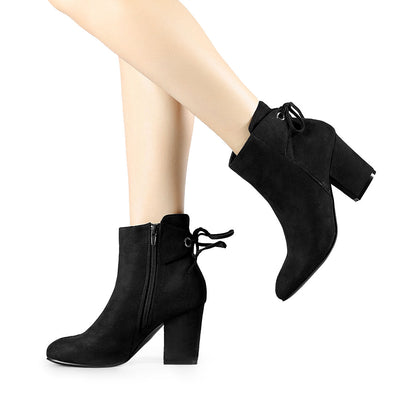 Round Toe Block Heel Zipper Lace Up Ankle Boots