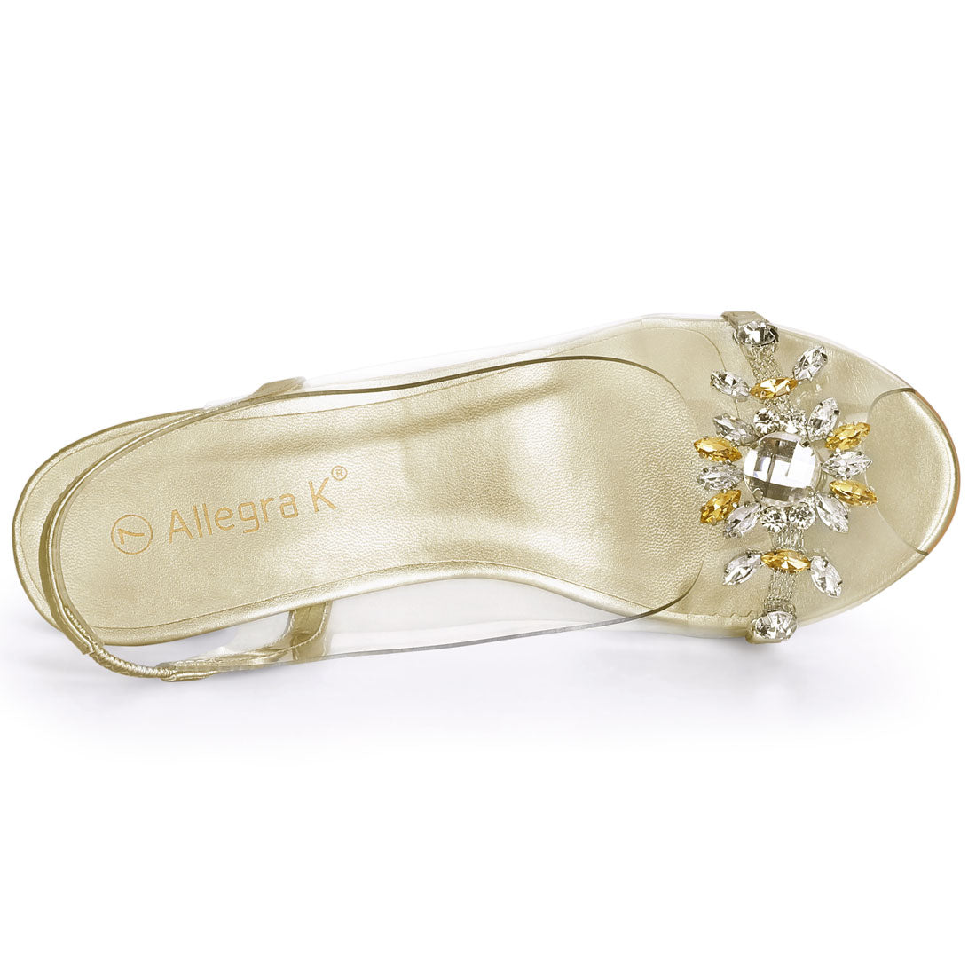 Allegra K Clear Slingback Flower Rhinestone Peep Toe Heel Sandals