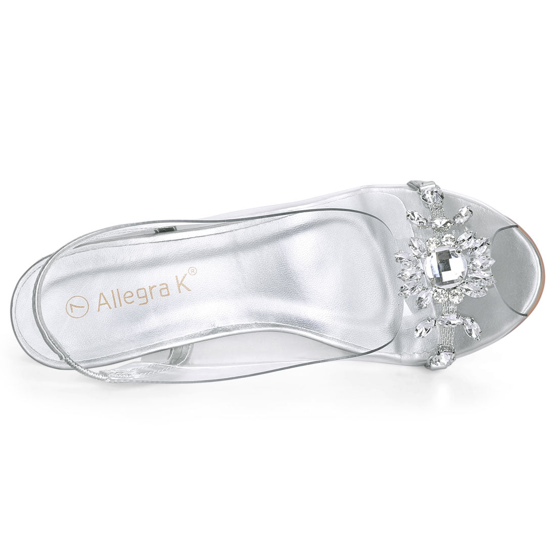 Allegra K Clear Slingback Flower Rhinestone Peep Toe Heel Sandals