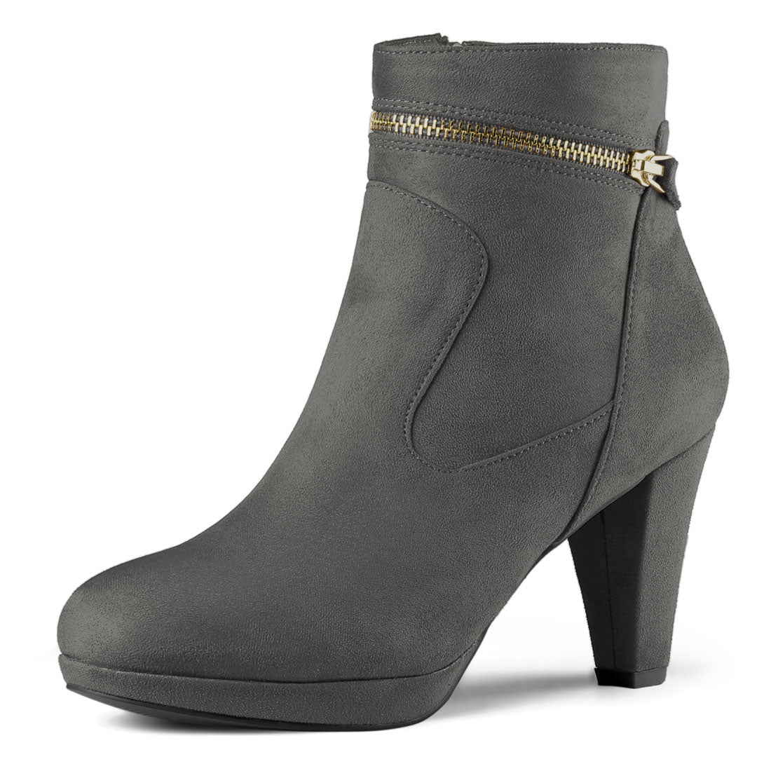Allegra K Faux Suede Round Toe Ankle Mid Block Heel Boots