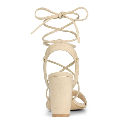 Open Toe Ankle Lace Up Block High Heel Sandals