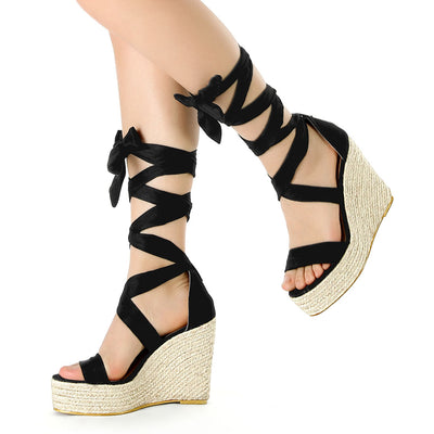 Espadrille Platform Wedges Heel Lace Up Sandals