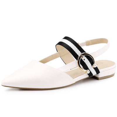 Pointed Toe Contrast Color Slingback PU Leather Flat Mules