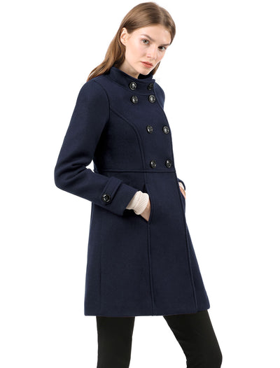 Stand Collar Double Breasted Slant Pockets Trendy Outwear Winter Coat
