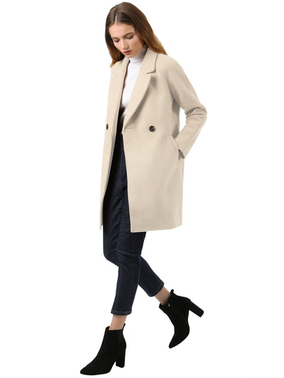 Notched Lapel Double Breasted Raglan Winter Coat