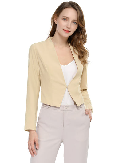 Casual Office Suit Collarless Cropped Blazer Jacket
