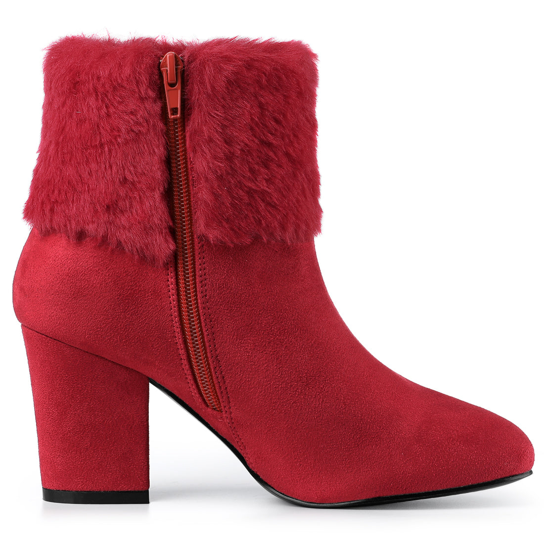 Allegra K Christmas Faux Fur Chunky Heel Ankle Boots