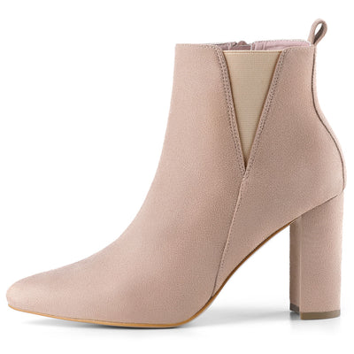 Pointed Toe Zipper Block Heel Ankle Chelsea Boots