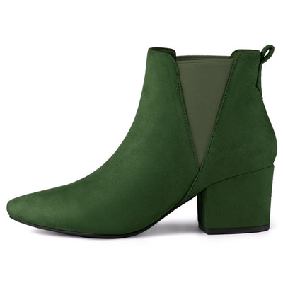 Faux Suede Pointed Toe Block Heel Ankle Chelsea Boots